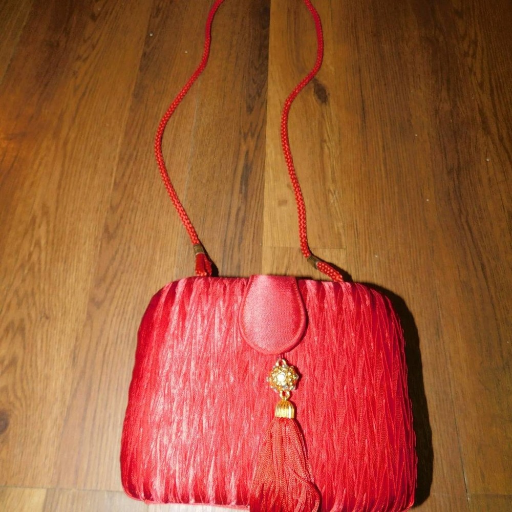 SASHA BRAND RED EVENING BAG W/ CORD STRAP